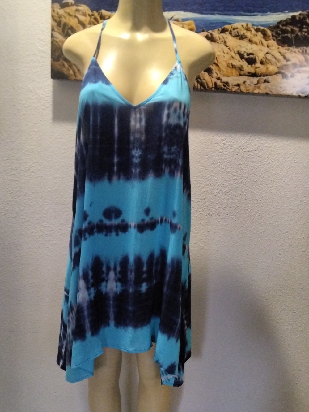 lovestitch Blue and Navy Tie-Dye Spaghetti Strap Camisole Dress